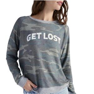 HERIZON Get Lost Camo Graphic Crew Neck Lightweight Sweatshirt Rayon Blend Sz L‎